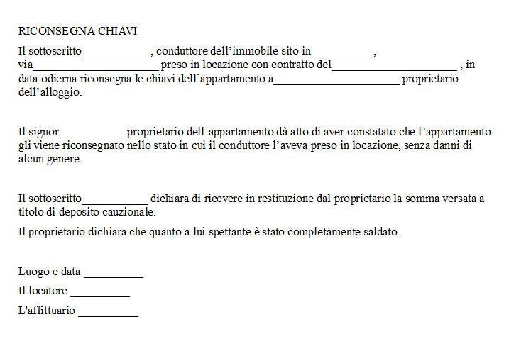 Modello Verbale Riconsegna Chiavi a Fine Locazione