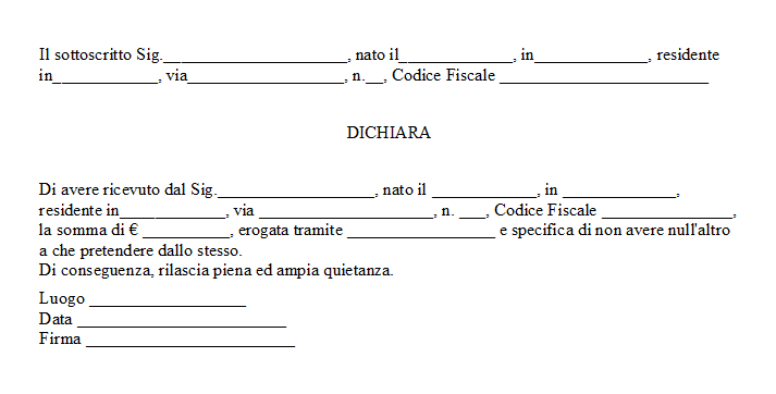 Dichiarazione di Nulla a Pretendere