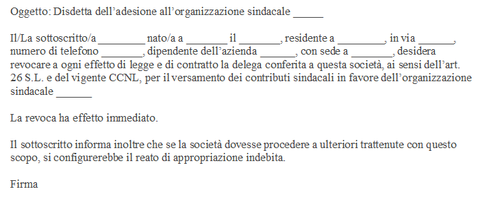 Disdetta Sindacale