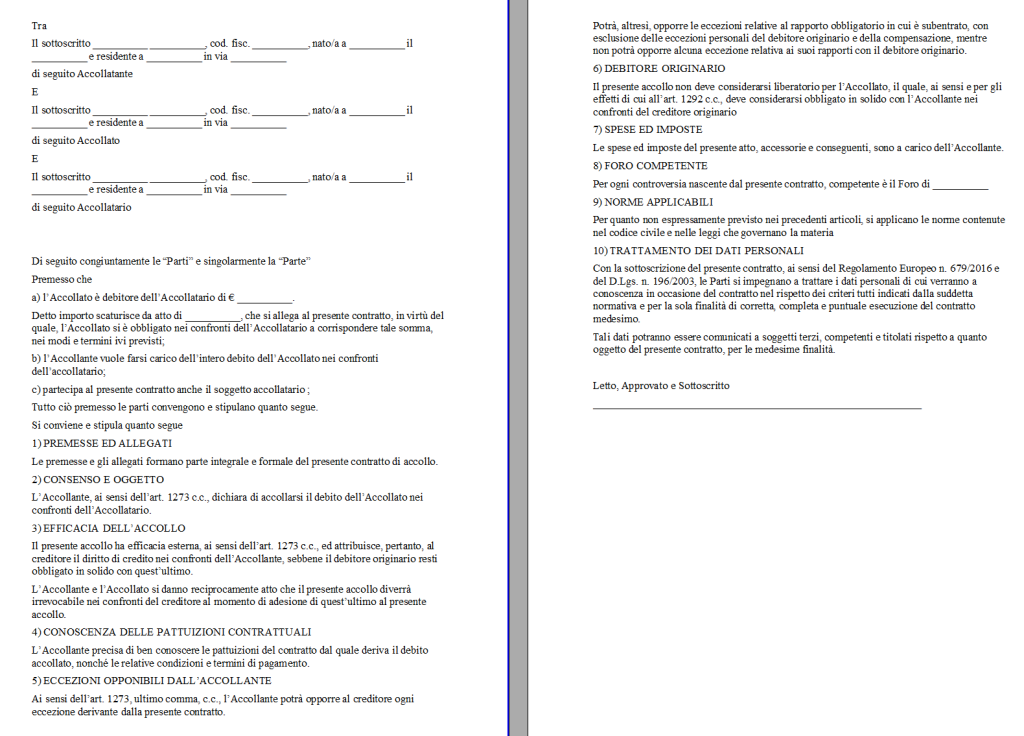 Scrittura Privata per Accollo di Mutuo - Fac Simile Word e PDF e Guida