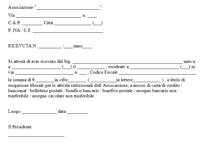 Ricevuta per Erogazione Liberale