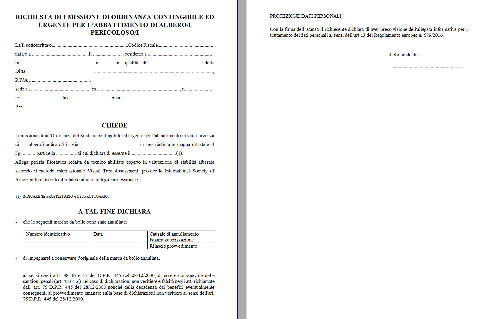 Fac Simile Richiesta Abbattimento Alberi