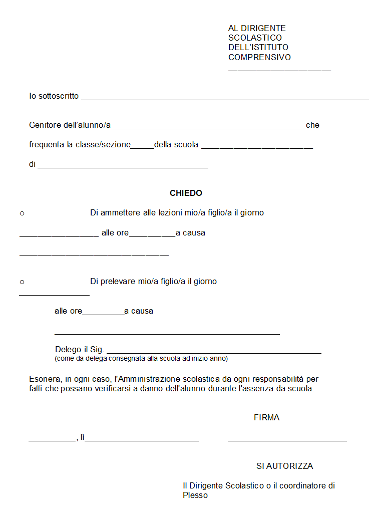 Modulo Richiesta Anticipata da Scuola