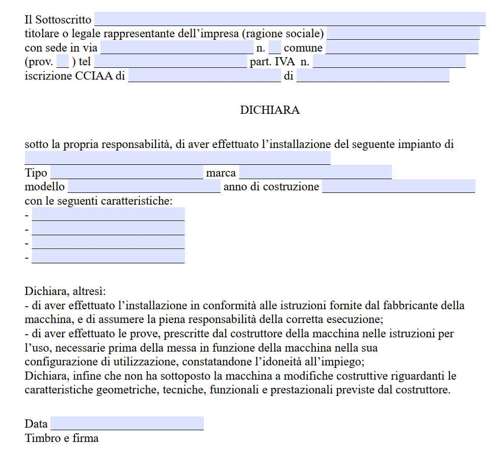 Fac Simile Dichiarazione di Corretta Posa in Opera