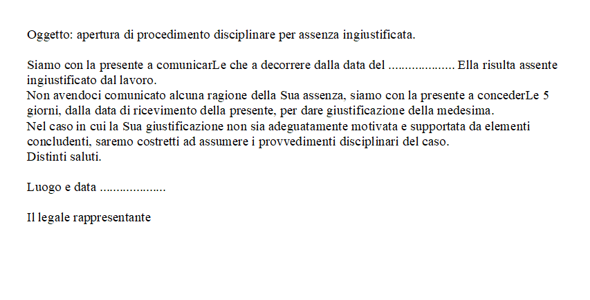 Lettera di Richiamo per Assenza Ingiustificata Word