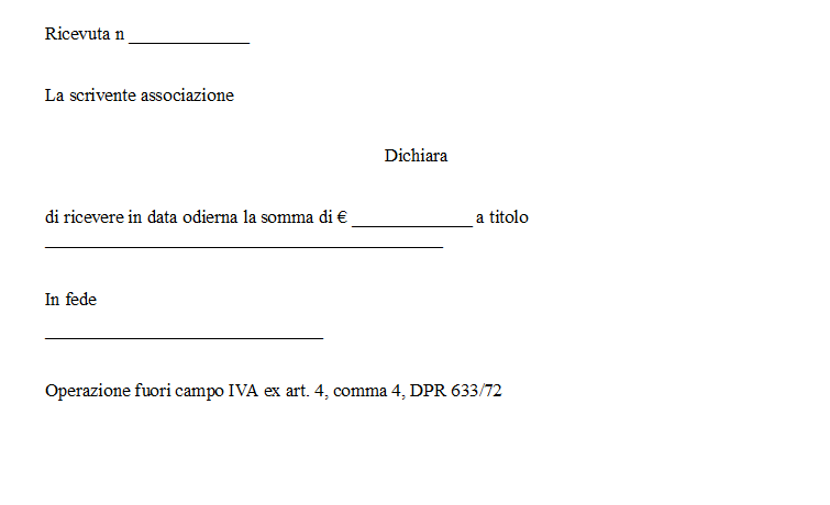Modello Ricevuta non Fiscale Associazione