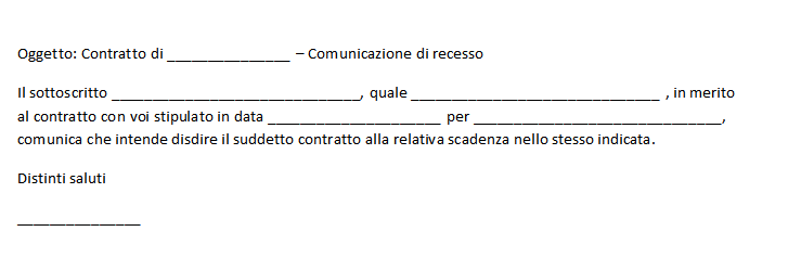 Modulo recesso contratto generico Word e PDF