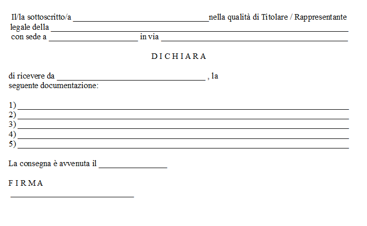 Fac Simile Ricevuta Consegna Documenti Word e PDF