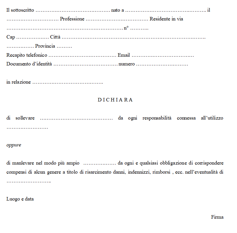 Modulo Scarico di Responsabilità Word e PDF