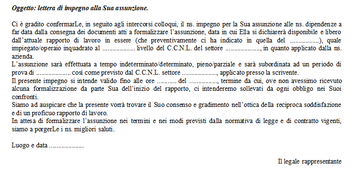 Lettera di Impegno all'Assunzione