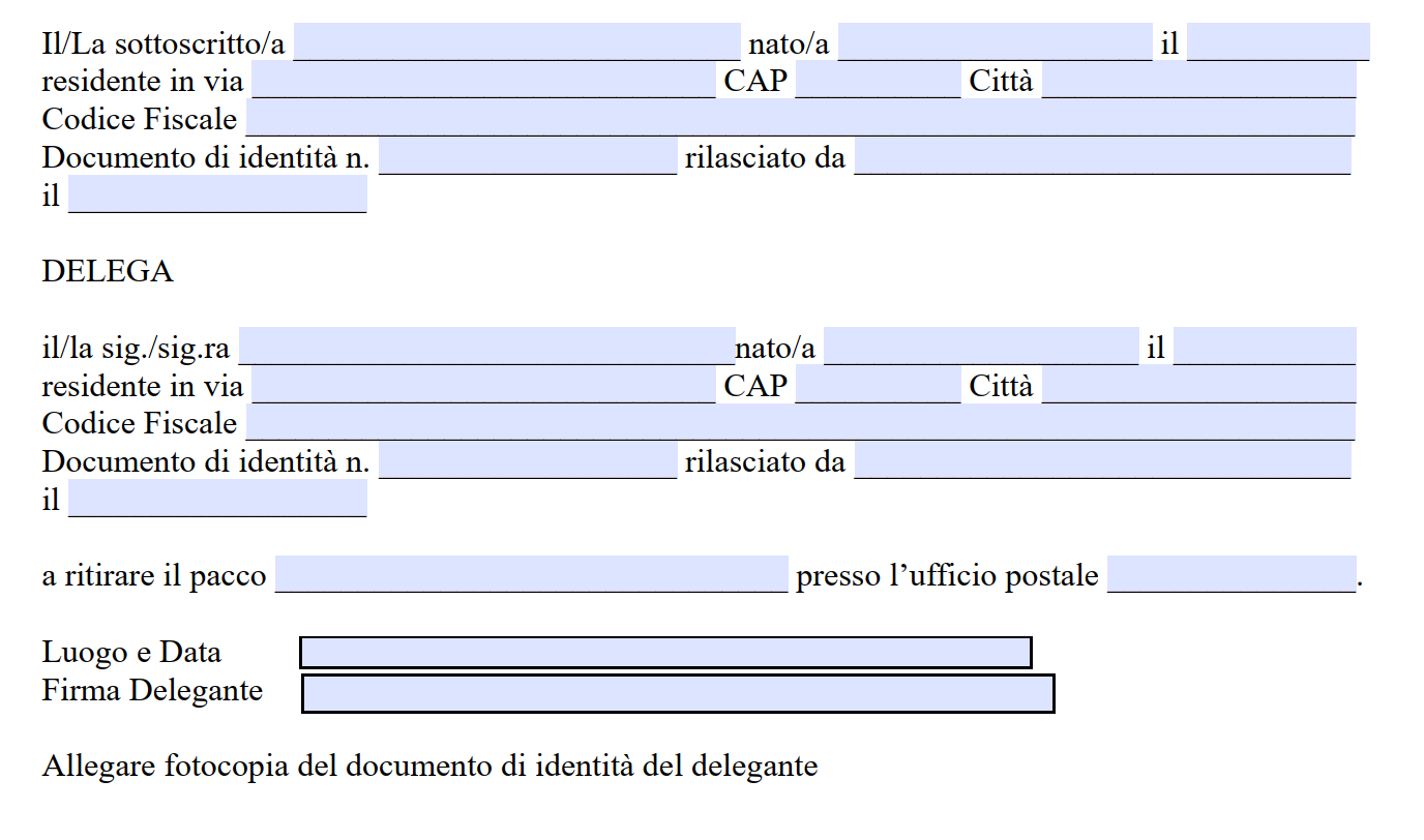 Delega Ritiro Pacco Poste Italiane