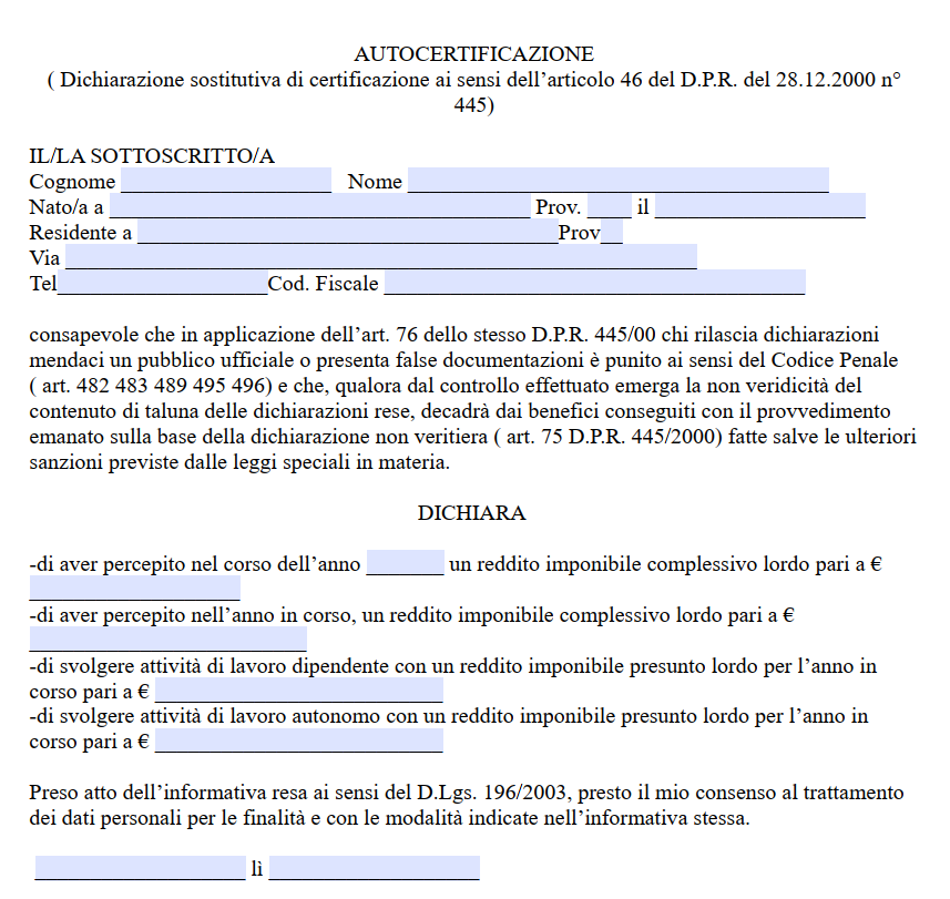 Autocertificazione Reddito Presunto Modulo Word E PDF E Guida Alla Autocertificazione Reddito Presunto Modulo Word E PDF E Guida Alla