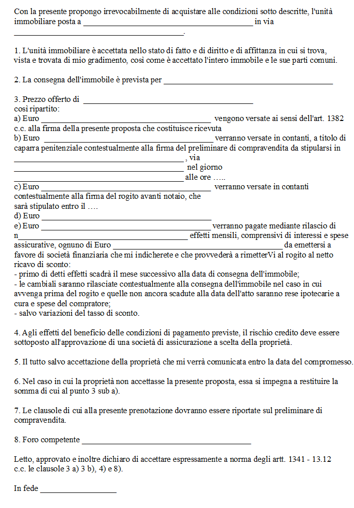 Proposta di Acquisto tra Privati Word e PDF