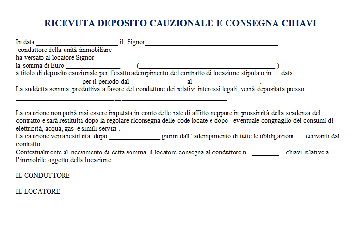 Ricevuta per Deposito Cauzionale Word e PDF