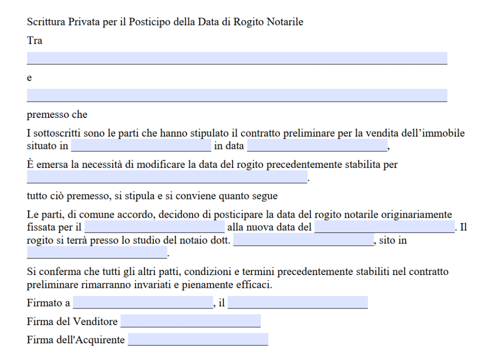 Fac Simile Scrittura Privata Lavori Prima Del Rogito