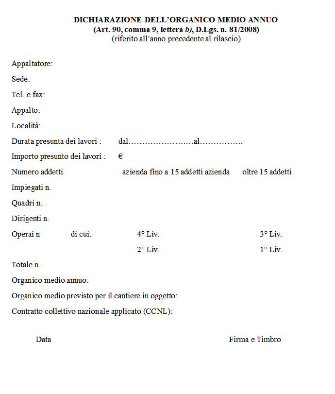 Dichiarazione Organico Medio Annuo