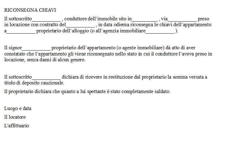 Modulo Verbale Consegna Chiavi