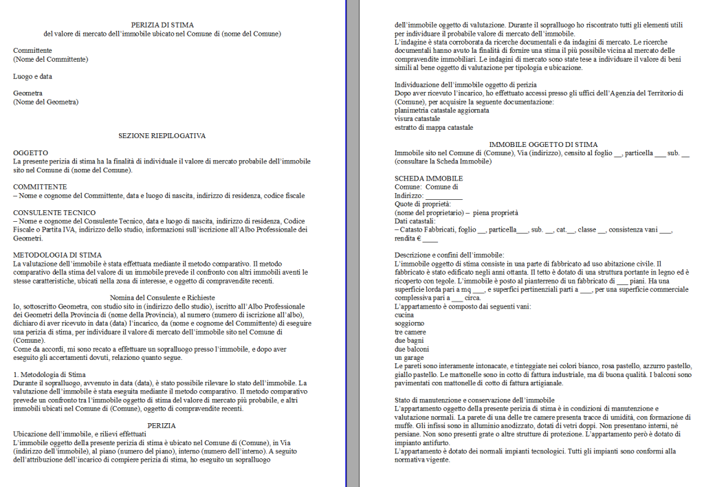 Perizia di Stima Immobile - Fac Simile Word e PDF e Guida alla Compilazione
