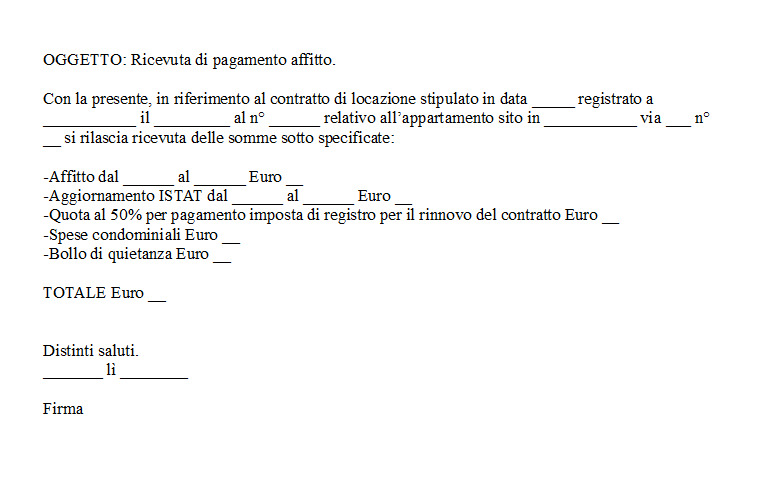 Fac Simile Ricevuta Affitto