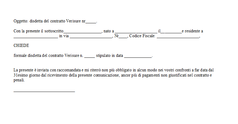 Modulo Disdetta Verisure Word e PDF Editabile