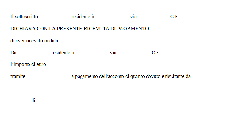 Fac simile ricevuta per acconto denaro Word e PDF