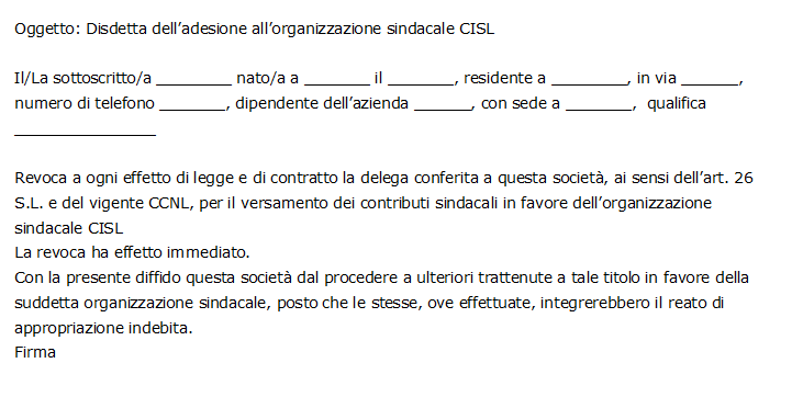 Modulo Disdetta CISL Word e PDF Editabile