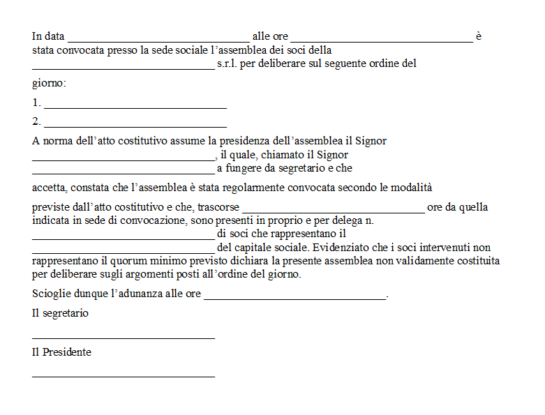 Verbale Assemblea Deserta Srl