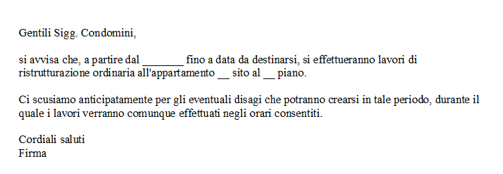 Avviso di Scuse per Lavori nel Condominio