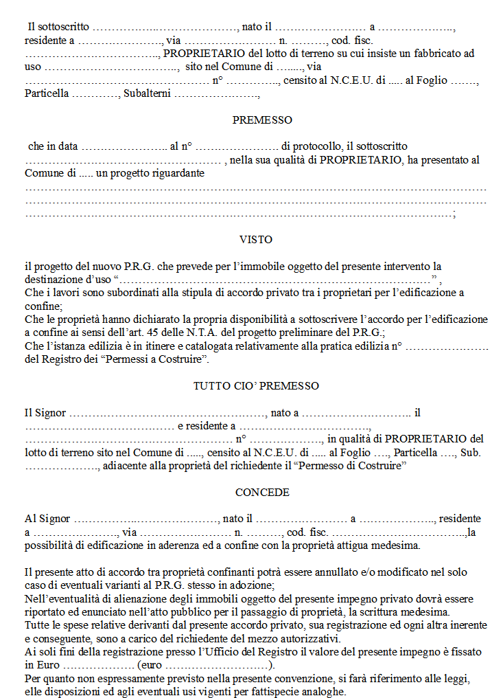 Fac Simile Accordo tra Confinanti