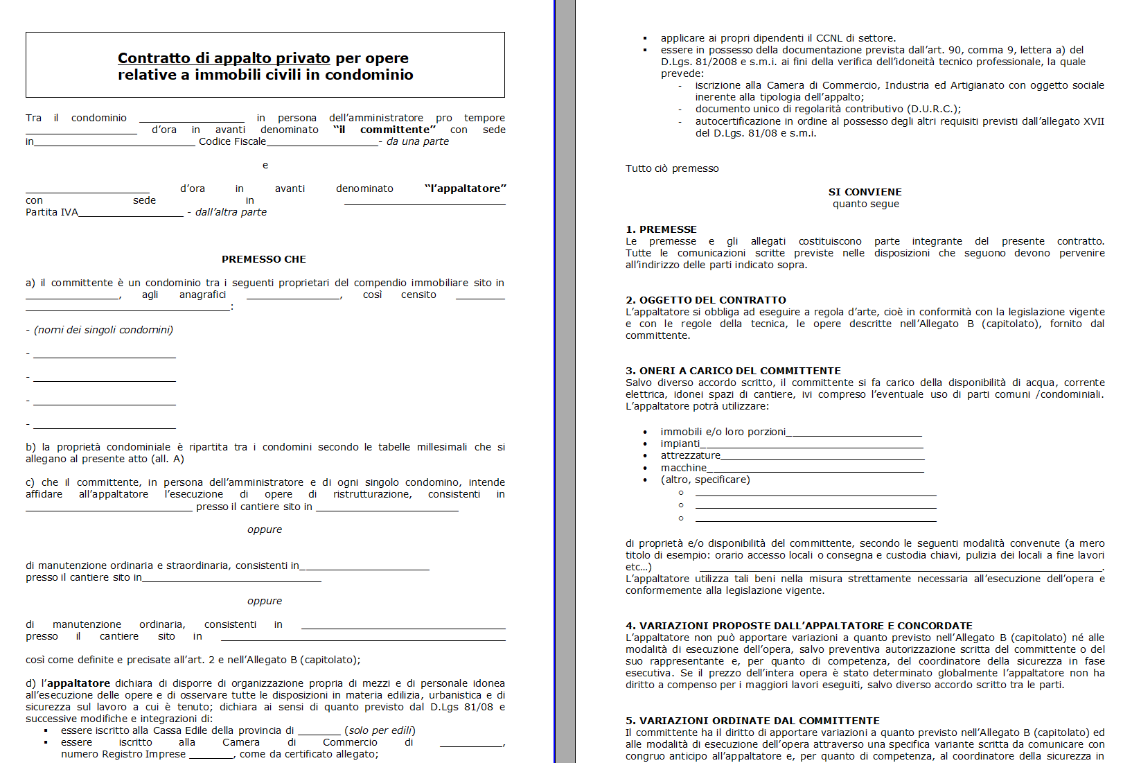 Contratto di Appalto Condominio Word e PDF