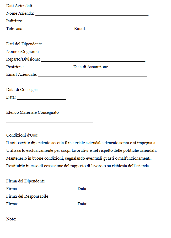 Fac Simile Verbale Consegna Materiale Word e PDF