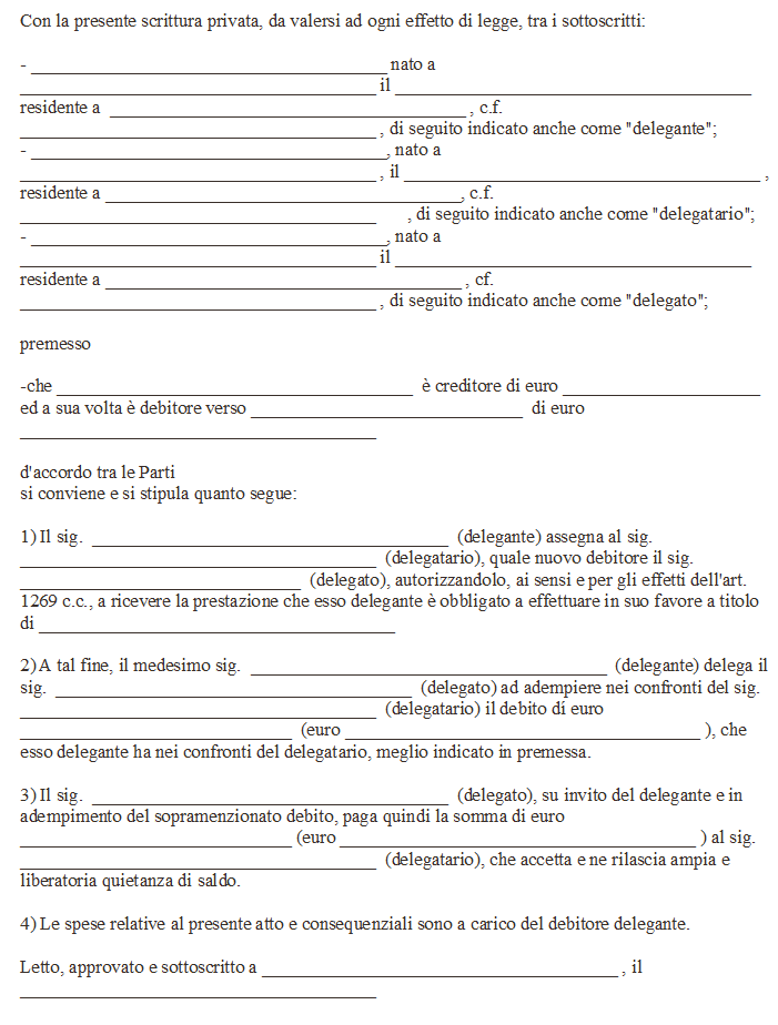 Fac Simile Delegazione di Pagamento