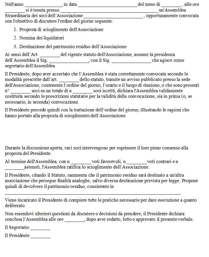 Fac Simile Verbale Scioglimento Associazione