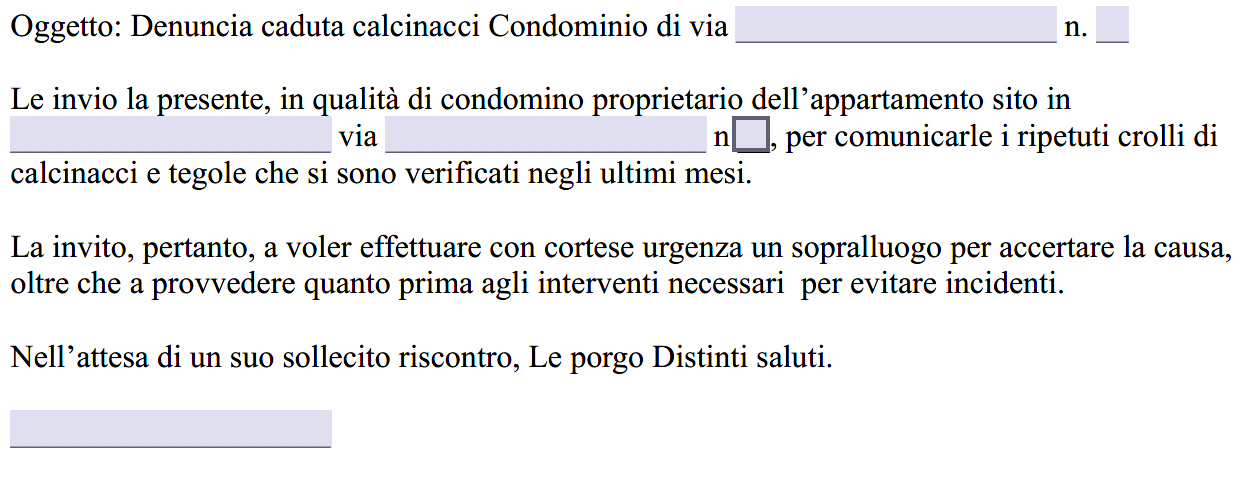 Segnalazione di caduta calcinacci