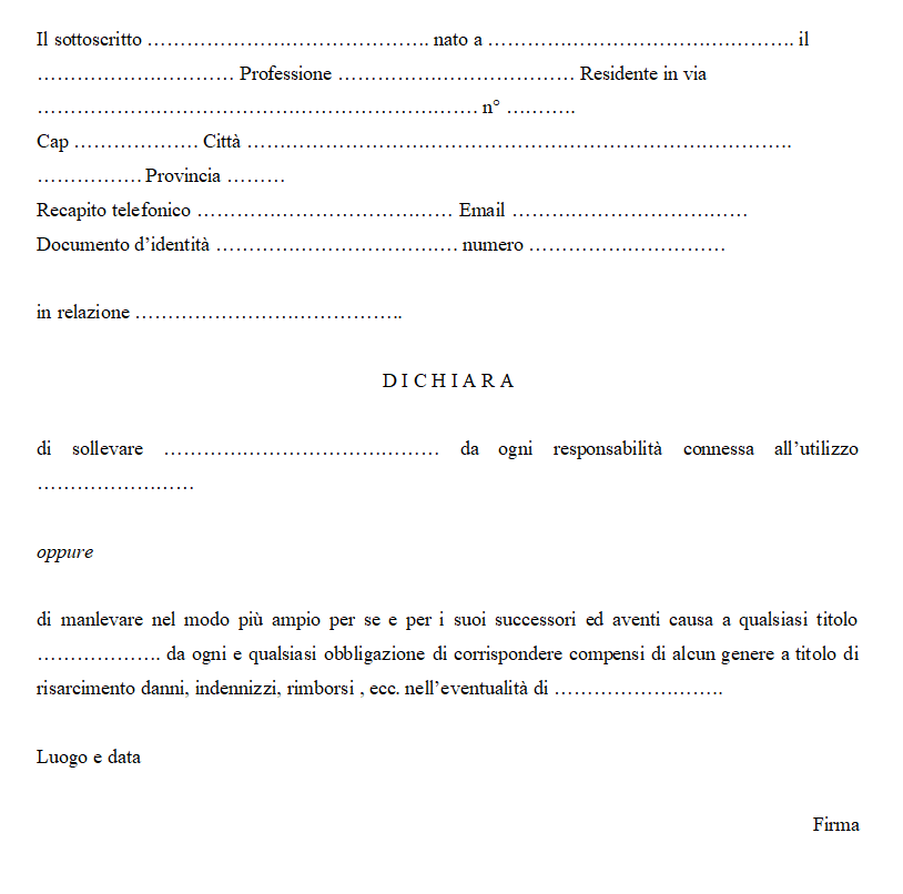 Modello Manleva Word e PDF