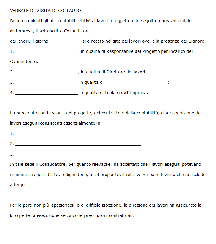 Verbale visita di collaudo