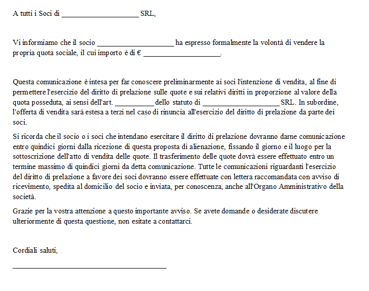 Comunicazione Cessione Quote Srl