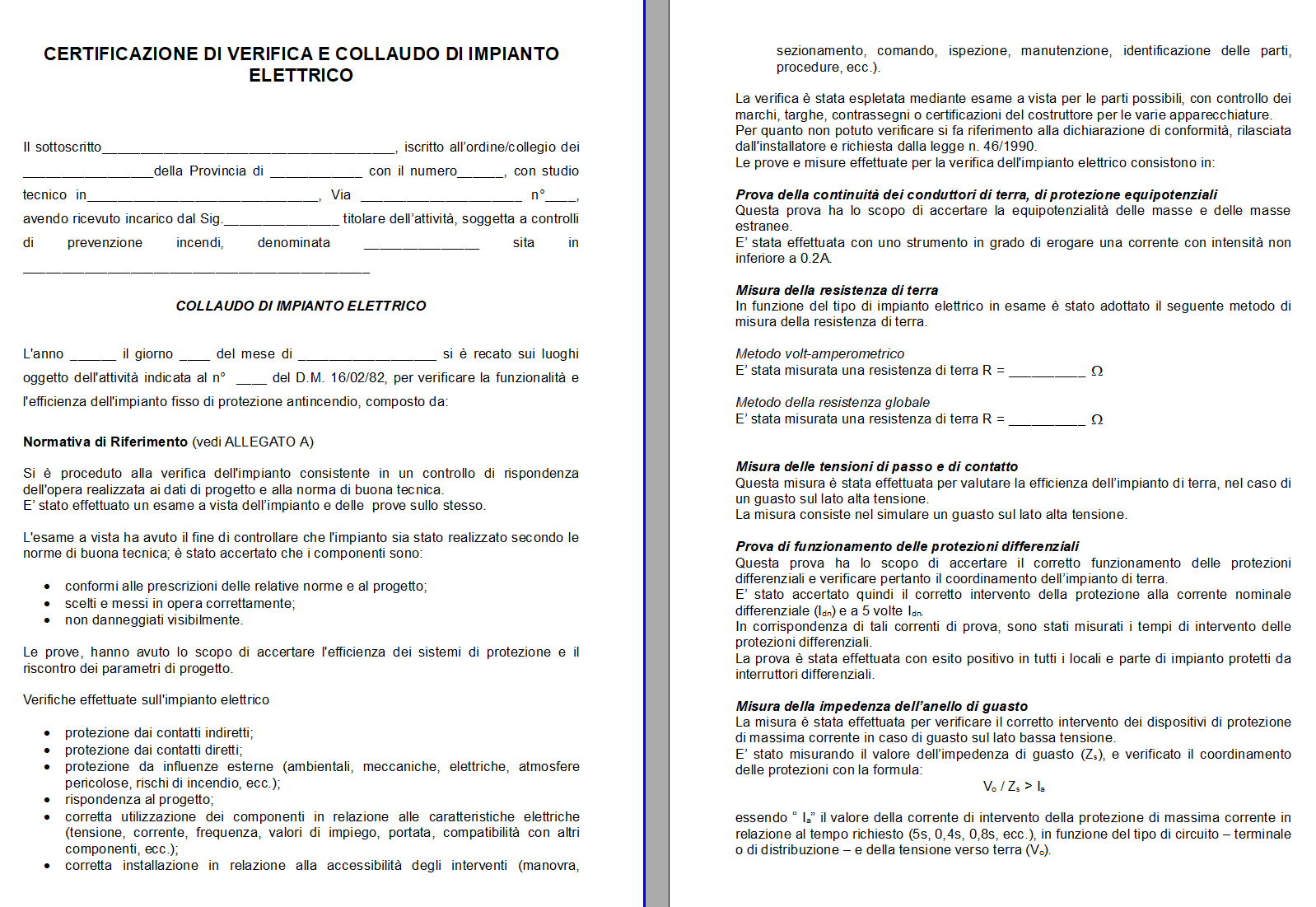 Verbale di collaudo impianto elettrico