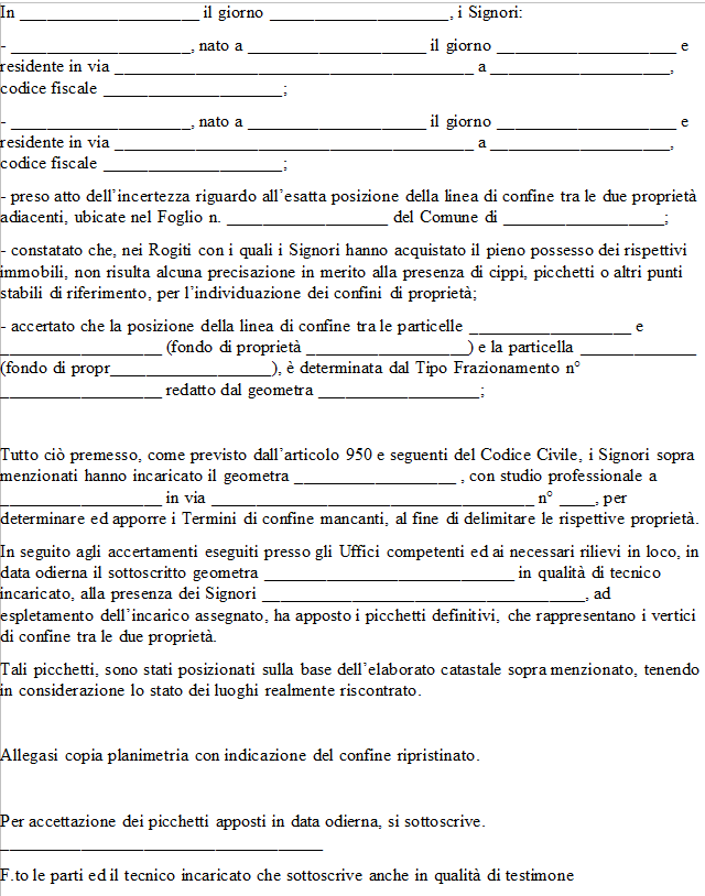 Verbale di picchettamento confini