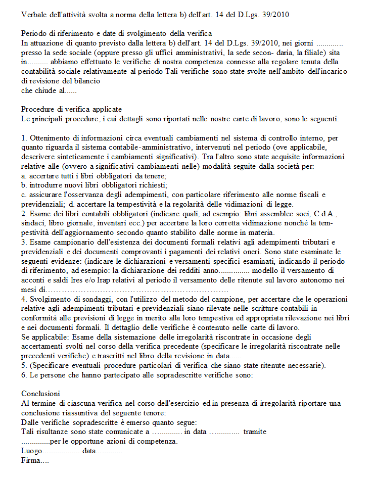 Verbale Verifica Periodica Revisore Legale