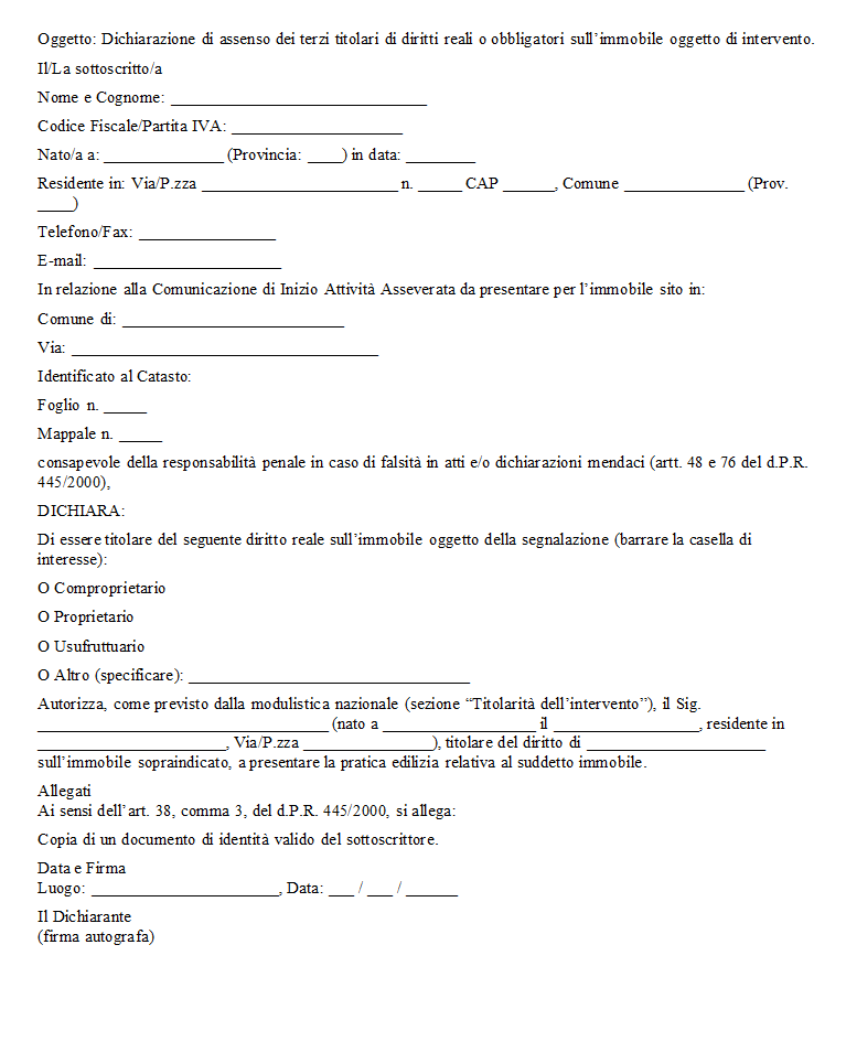 Dichiarazione di assenso dei terzi titolari di altri diritti reali​