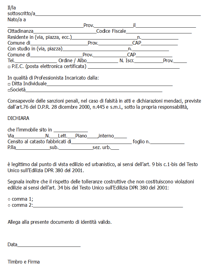 Dichiarazione Stato Legittimo Immobile