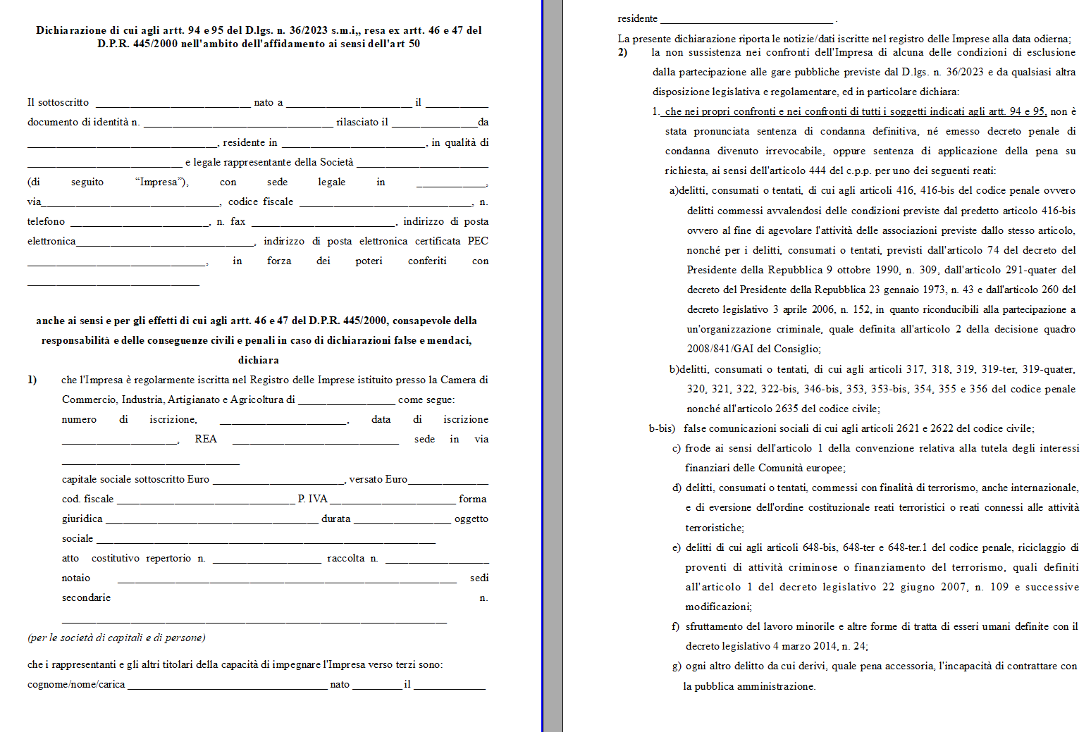 Dichiarazione Art. 94 Dlgs 36/2023