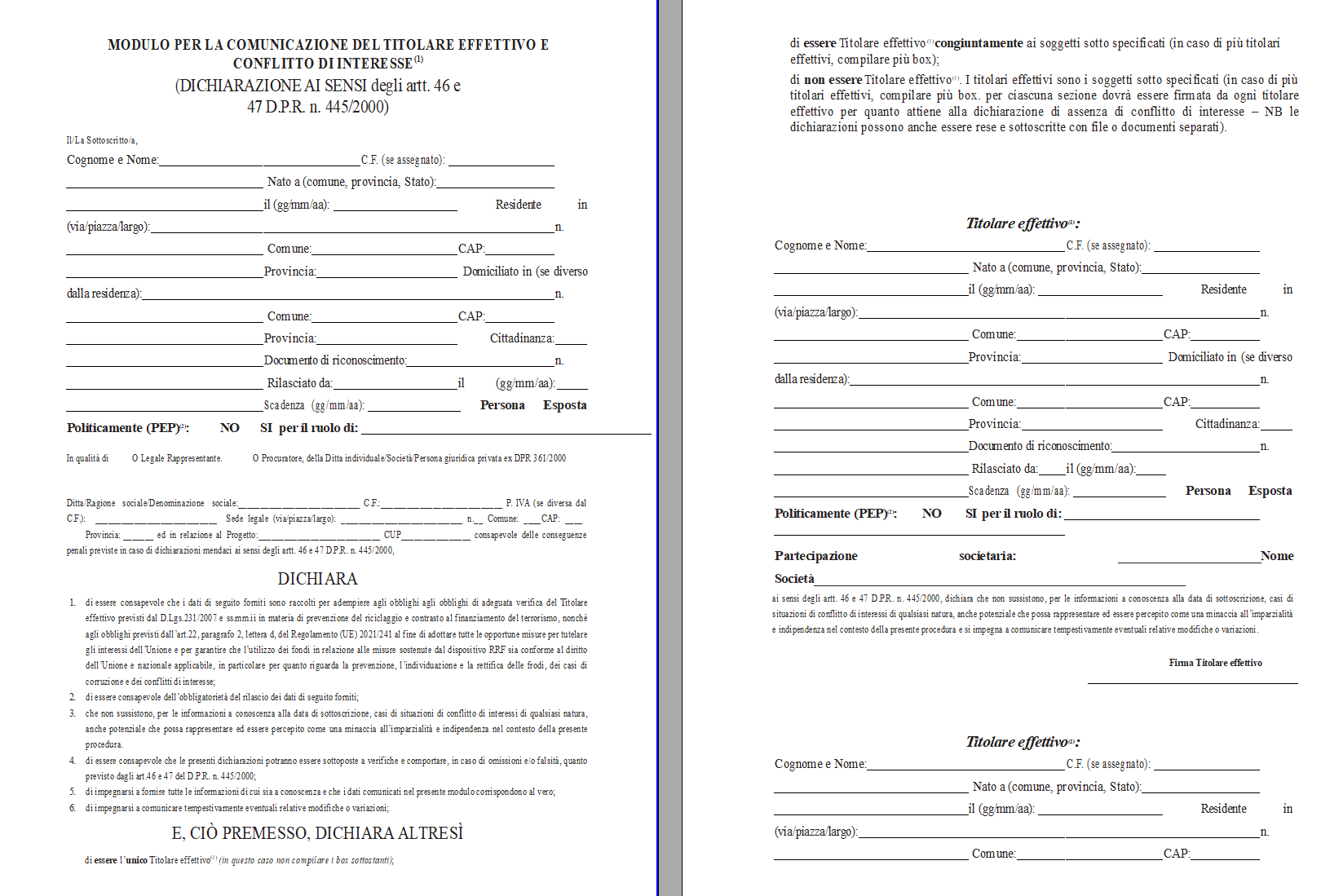 Modulo Comunicazione Titolare Effettivo