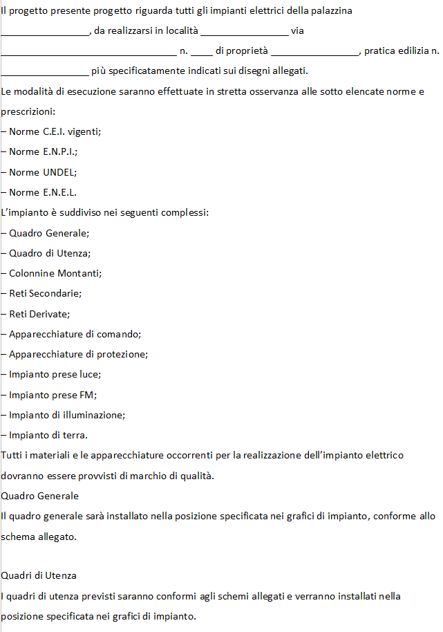 Relazione tecnica impianto elettrico
