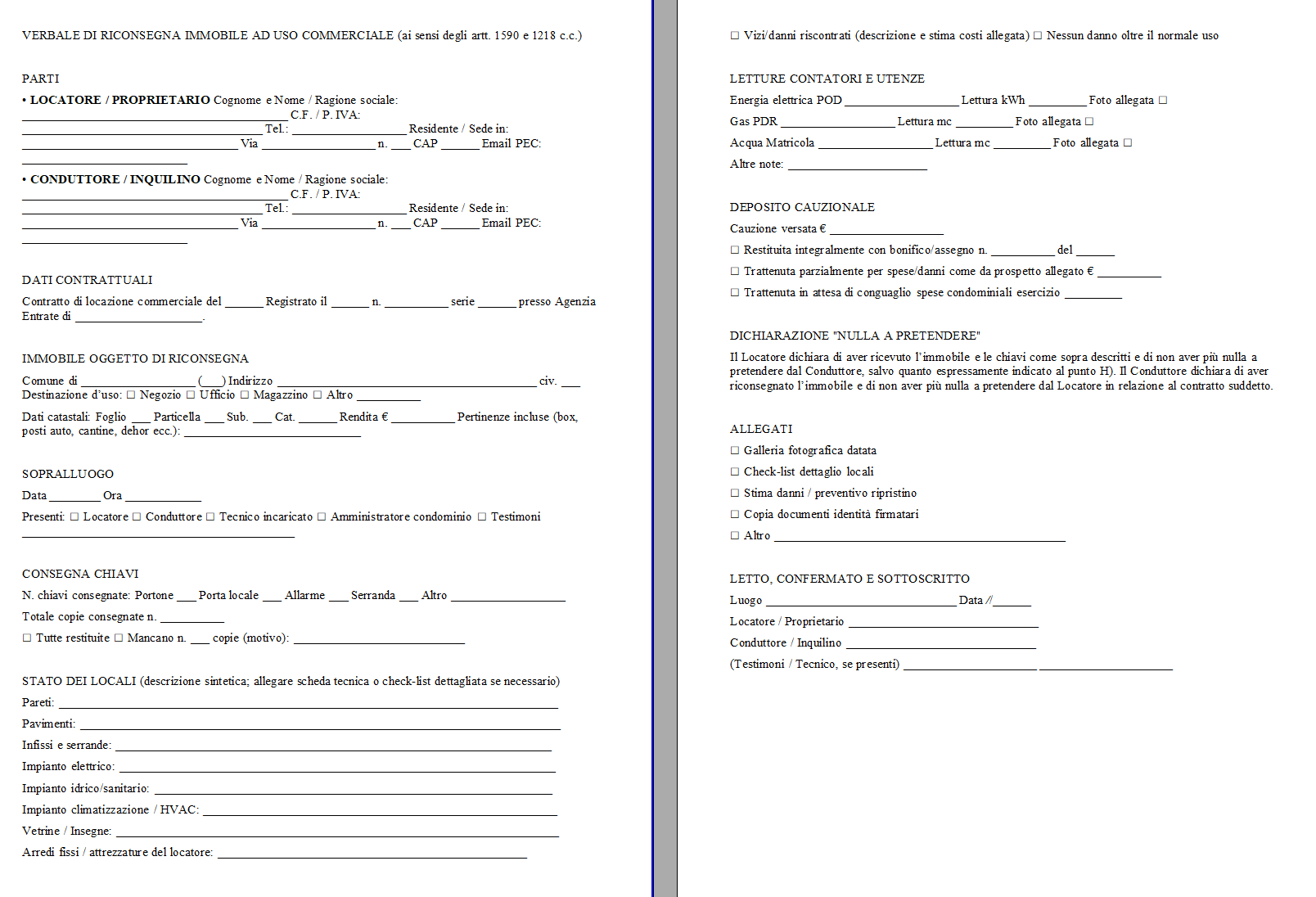 Verbale Riconsegna Immobile Commerciale