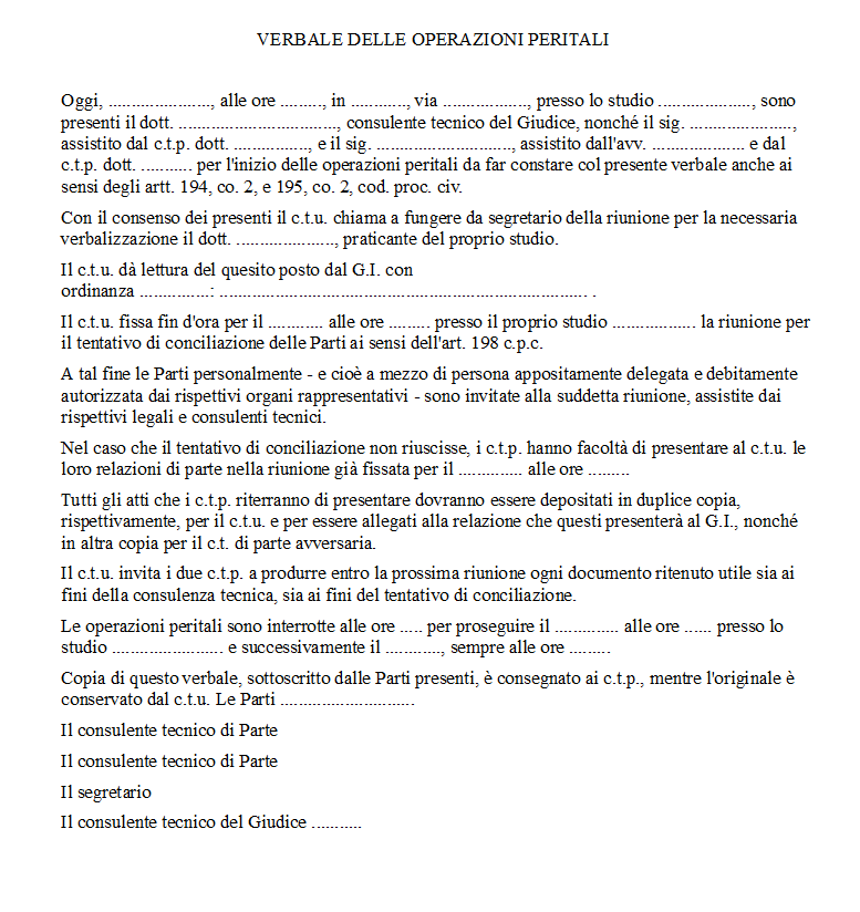 Verbale Inizio Operazioni Peritali CTU