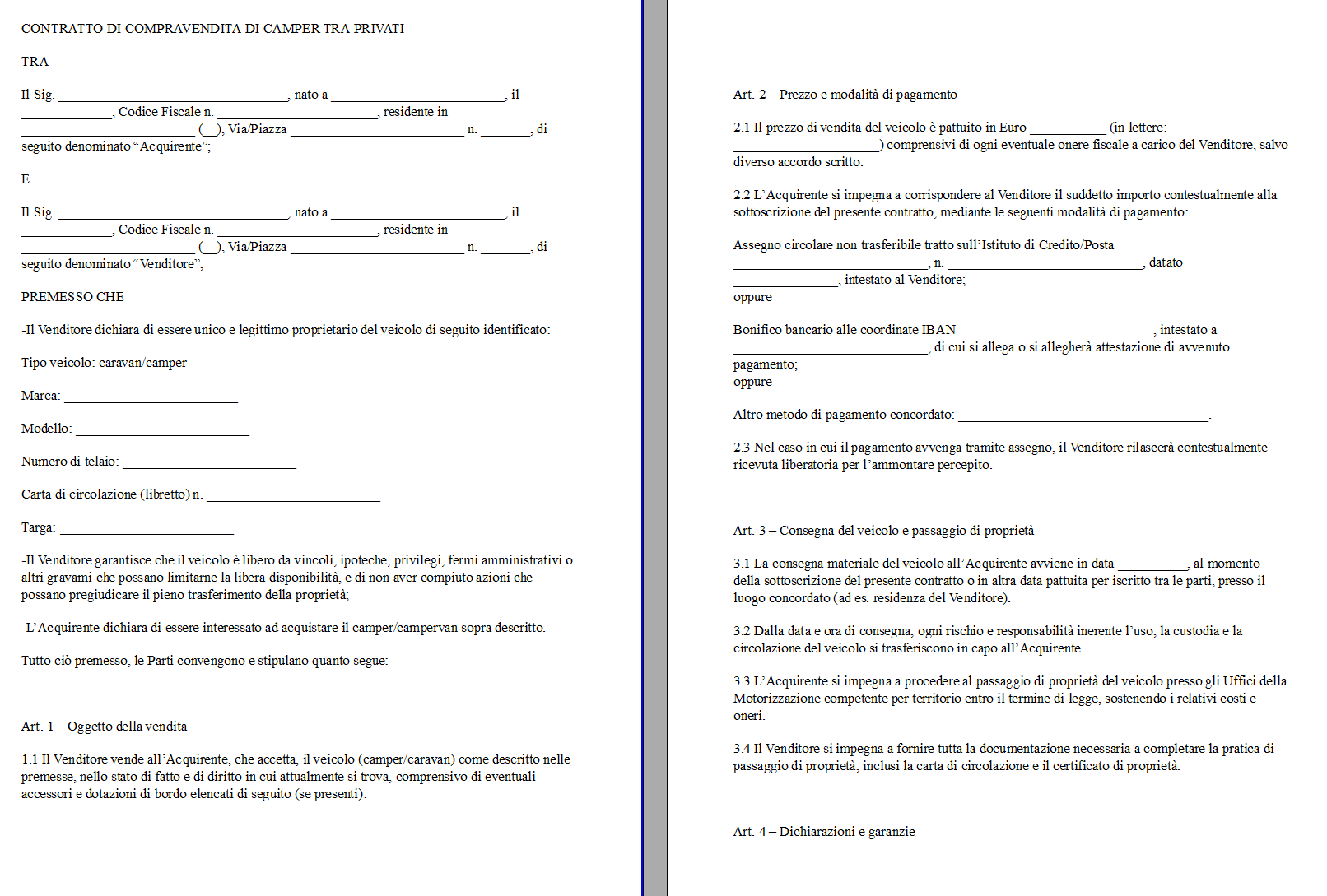 Vendita Camper tra Privati Visto e Piaciuto