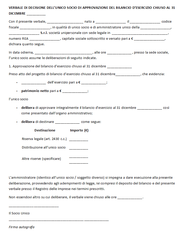Verbale Assemblea Socio Unico