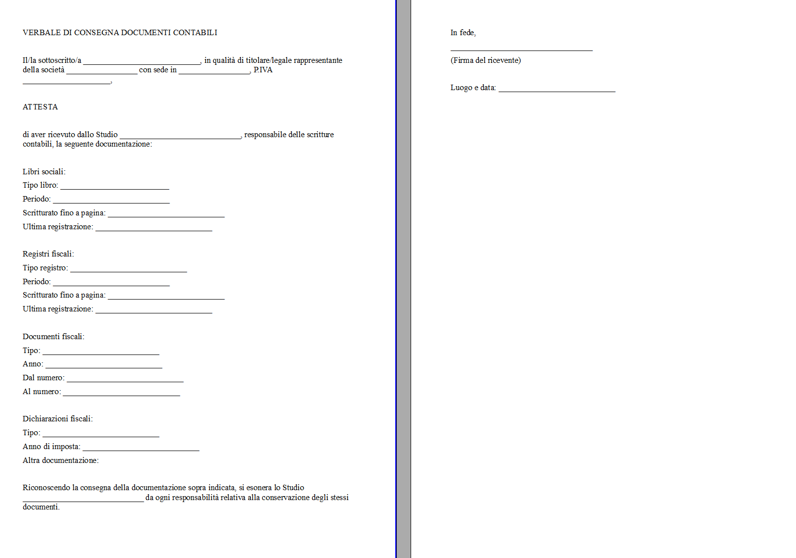 Verbale Consegna Documenti Commercialista